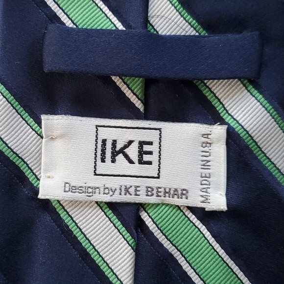 NWT IKE BEHAR BLUE GREEN STRIPED SILK TIE 3.75" by 58.5" - Picture 5 of 7